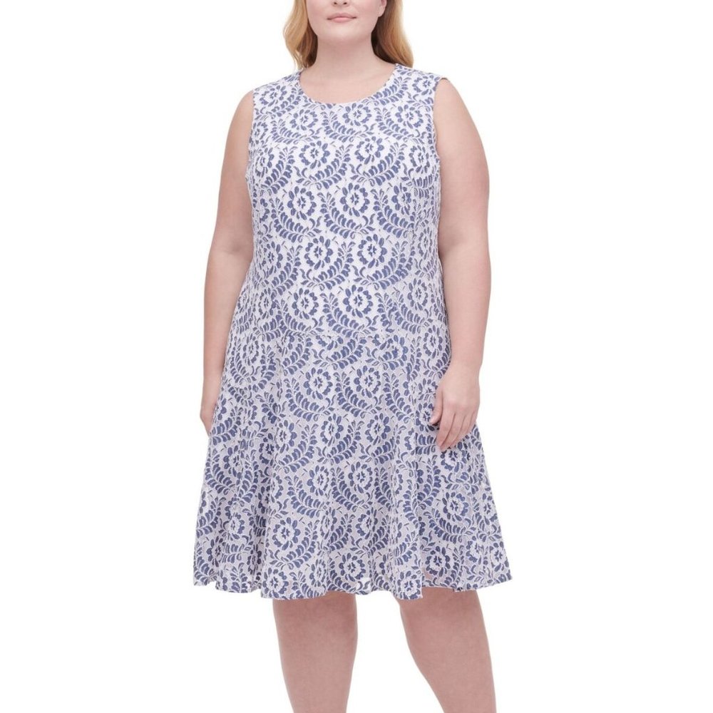 New!! Tommy Hilfiger Fit & Flare Dress 18W Womans Plus Blue Lace Sleeveless